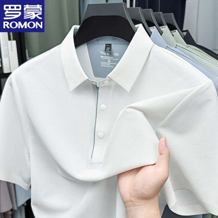 罗蒙冰丝短袖t恤男翻领夏季薄款男士polo衫百搭舒适商务休闲T男装