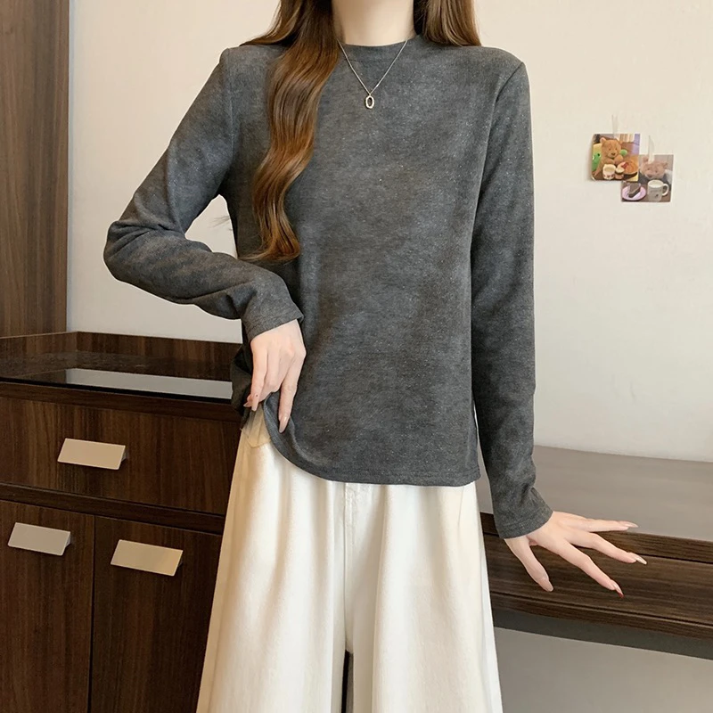 【冰姐】2025秋装大码加厚扎染百搭内穿打底正肩上衣