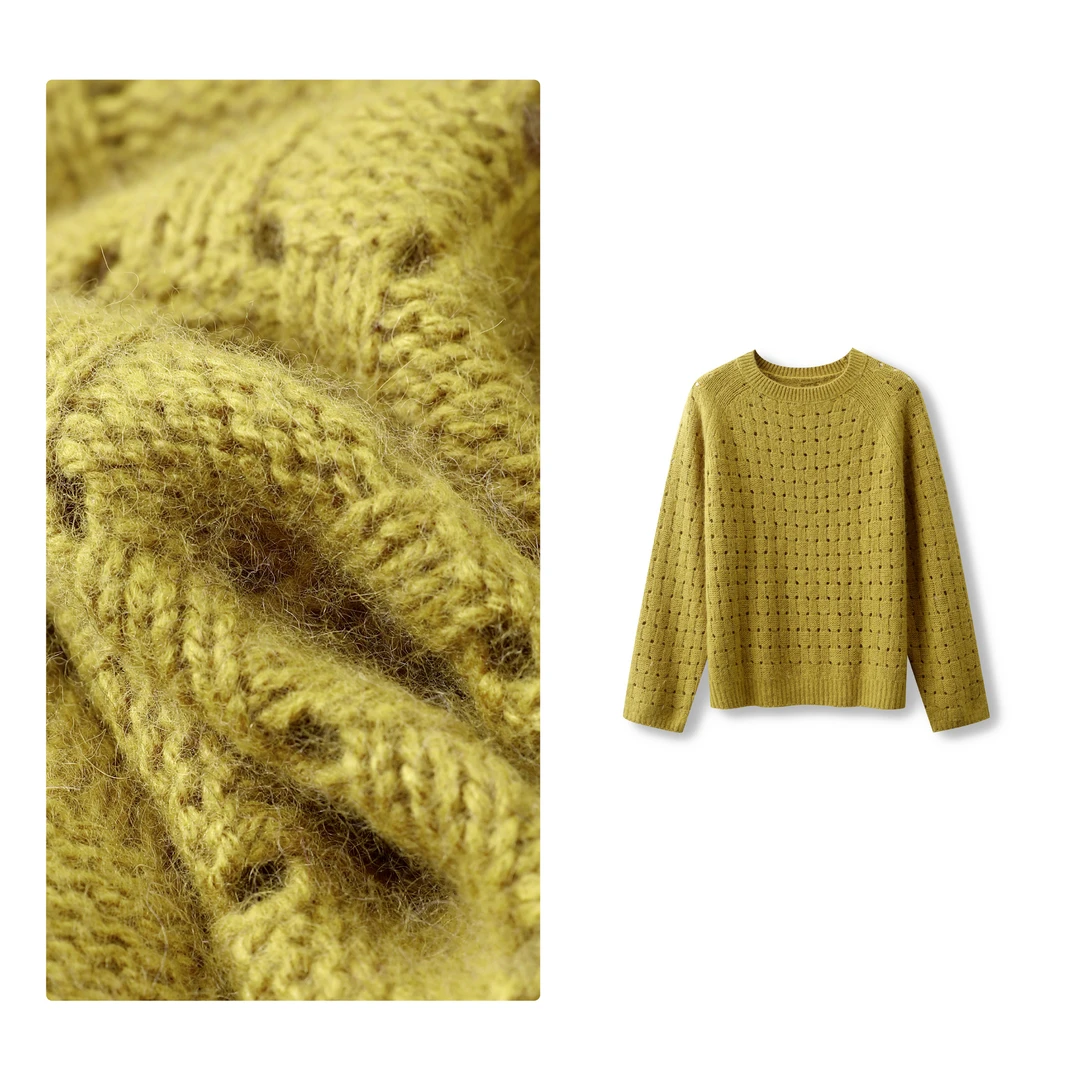 B 门店49&9！竹编针织衫」韩系氛围感软糯绵羊毛圆领毛衣上衣 T4777