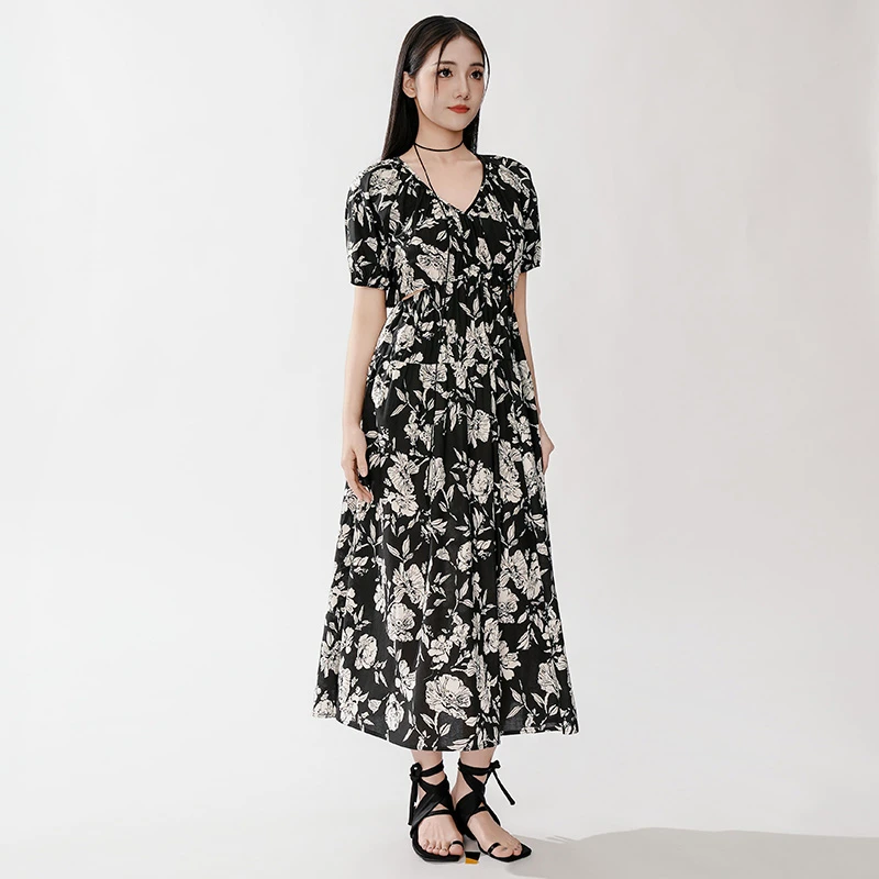 【小北专属】时尚花料梭织中袖连衣裙842265