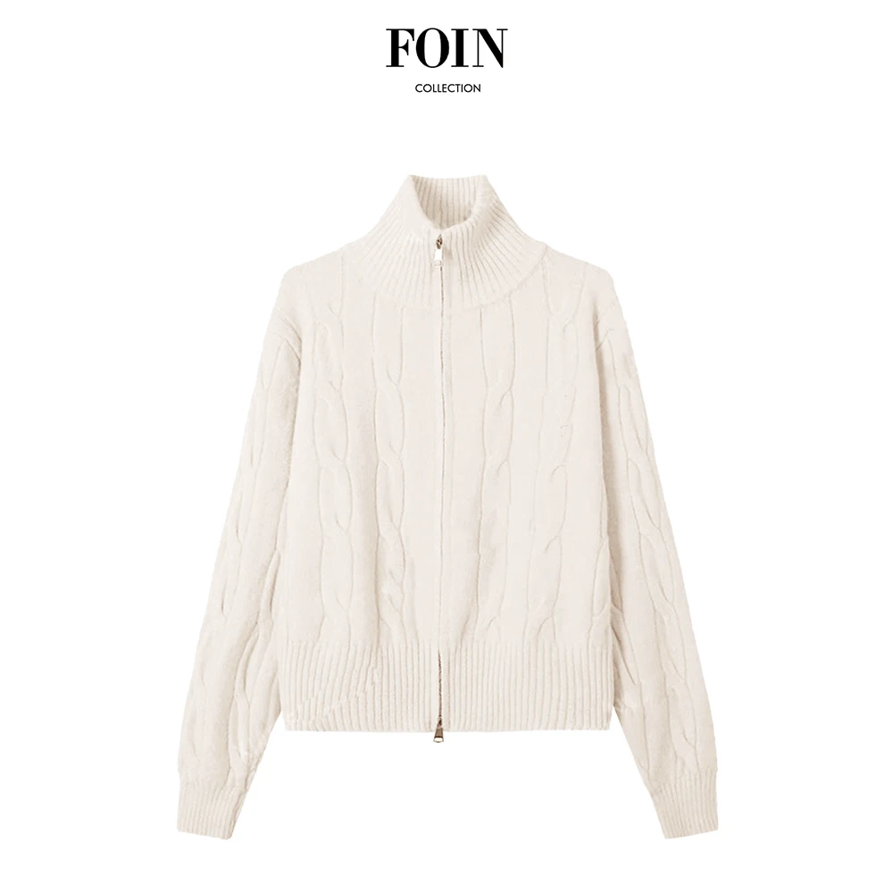 2024秋冬纯色高领开衫毛衣女针织短款上衣女显瘦麻花加厚外套X698