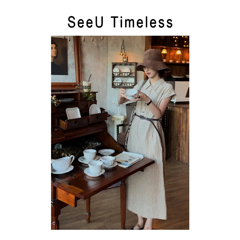 Timeless 【东京之旅】25夏新款亚麻连衣裙通勤气质百搭条纹连衣裙
