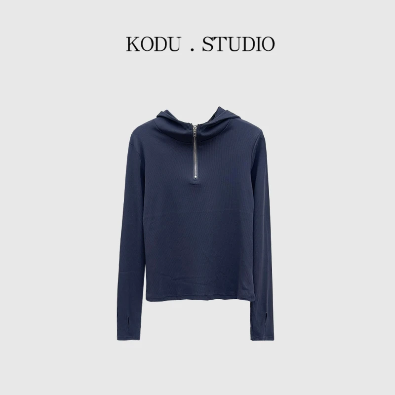 【刻度KODU】DF-4930春季新款连帽半拉链显瘦修身长袖针织衫