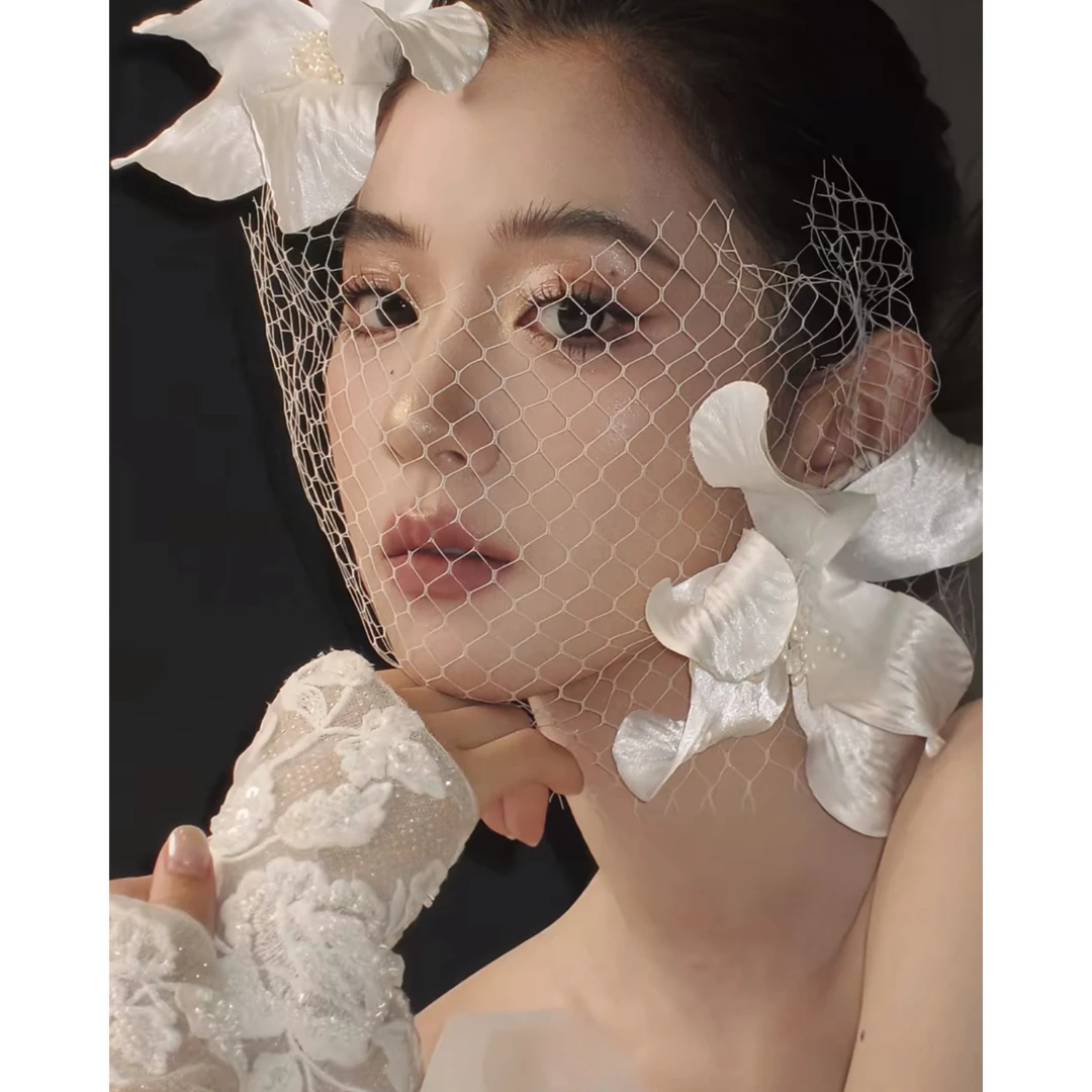 南一|韩子老师同款 烫花面纱 法式头饰