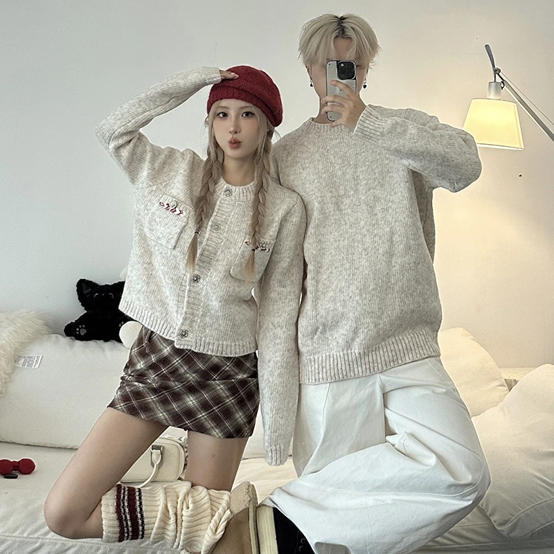 情侣装秋冬季小香风法式针织长袖ins小众韩版开衫毛衣