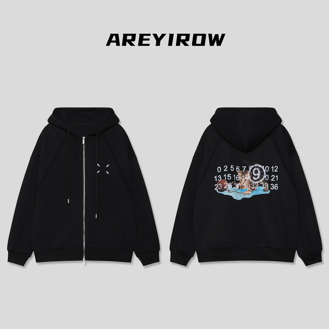 【Wang.小宁】AR趣味猫咪数字连帽卫衣开衫外套A9J151WY241