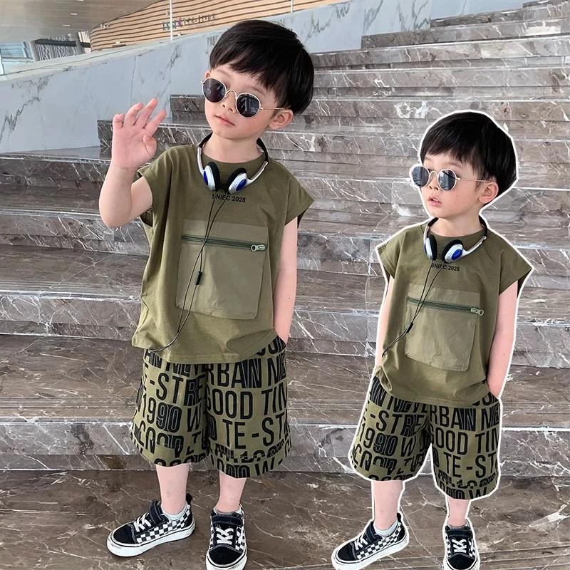男童夏装背心套装2025新款洋气潮宝宝夏季无袖衣服儿童痞帅两件套