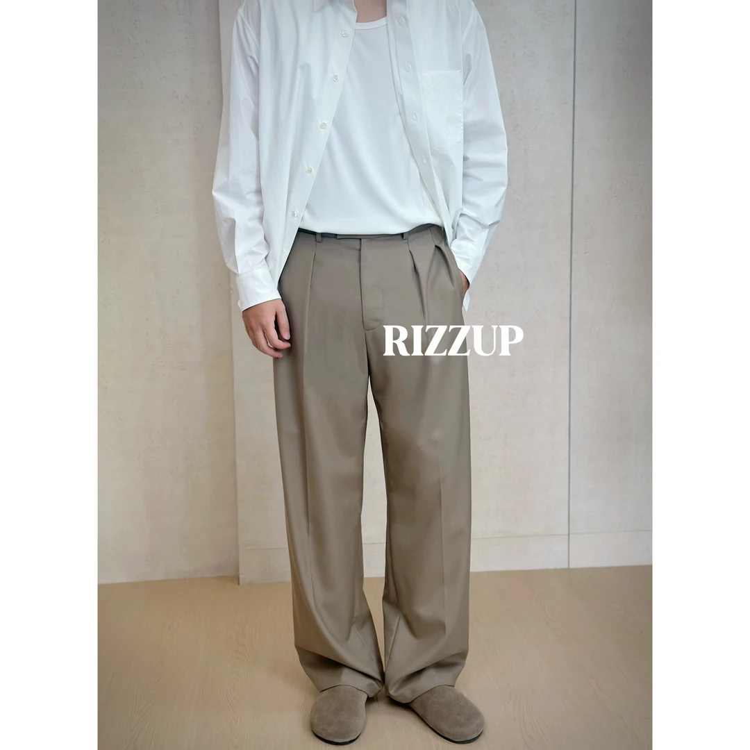 RIZZUP ROW风Mikeno双褶西裤120支羊毛铜氨丝内衬卡其色人生西裤