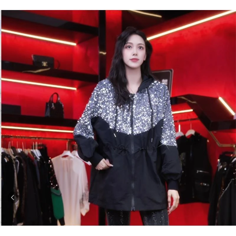 阿鱼家 秋冬新款闪闪璀璨百搭显瘦冲锋衣外套A172