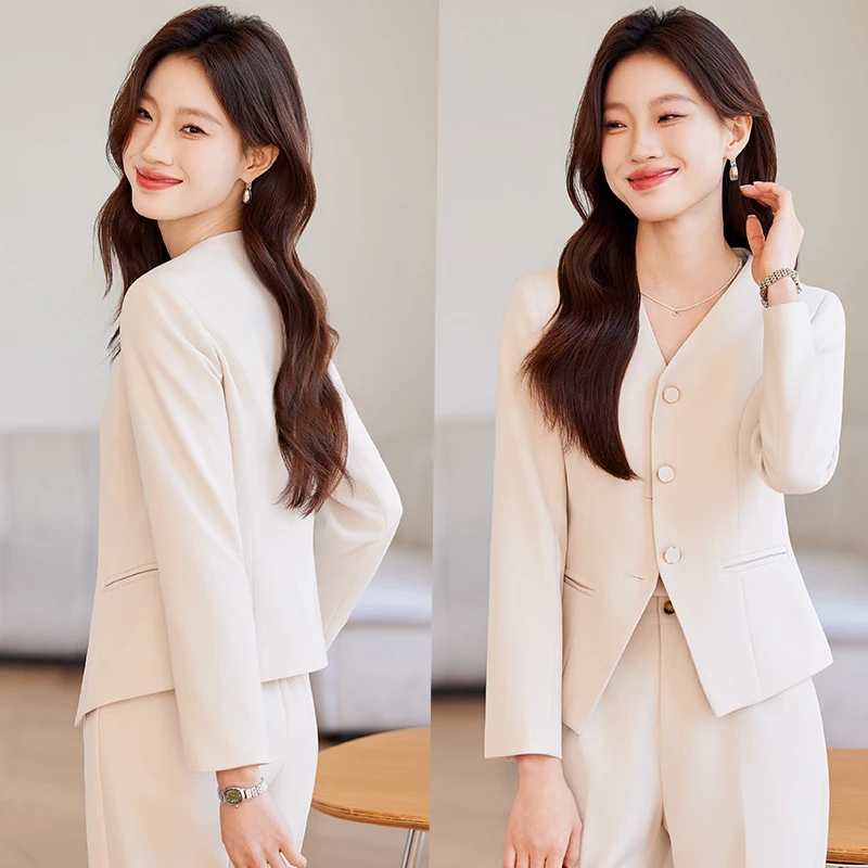 杏色西装外套女春2025新款设计感小个子气质休闲西服套装JCP8715