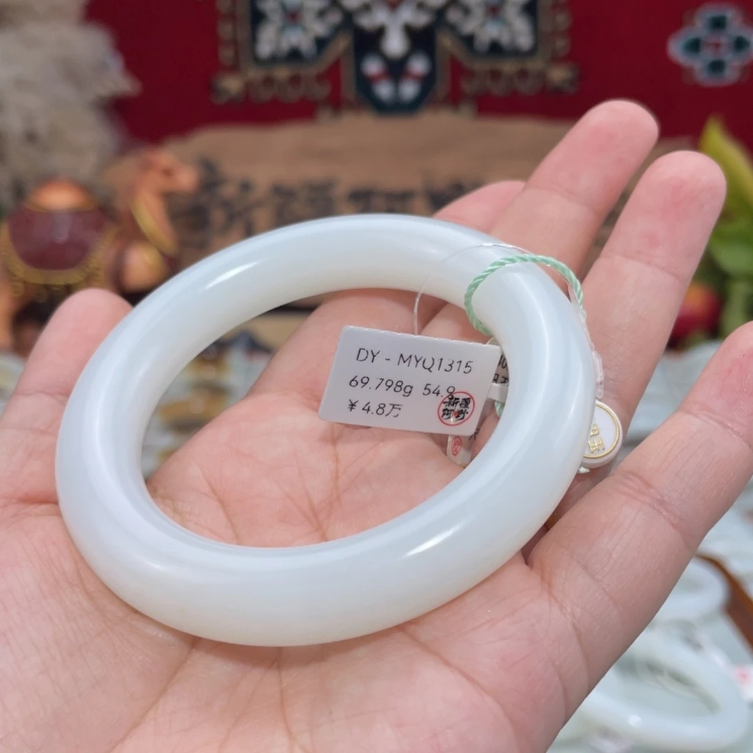 未镶嵌手镯和田玉柔光羊脂白玉福镯54.9#天然和田玉圆条手镯
