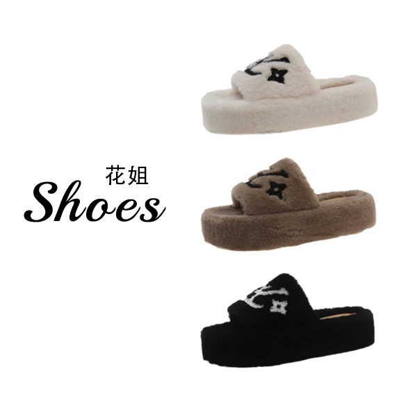 仙女风毛毛拖~秋季新款厚底百搭一字拖鞋