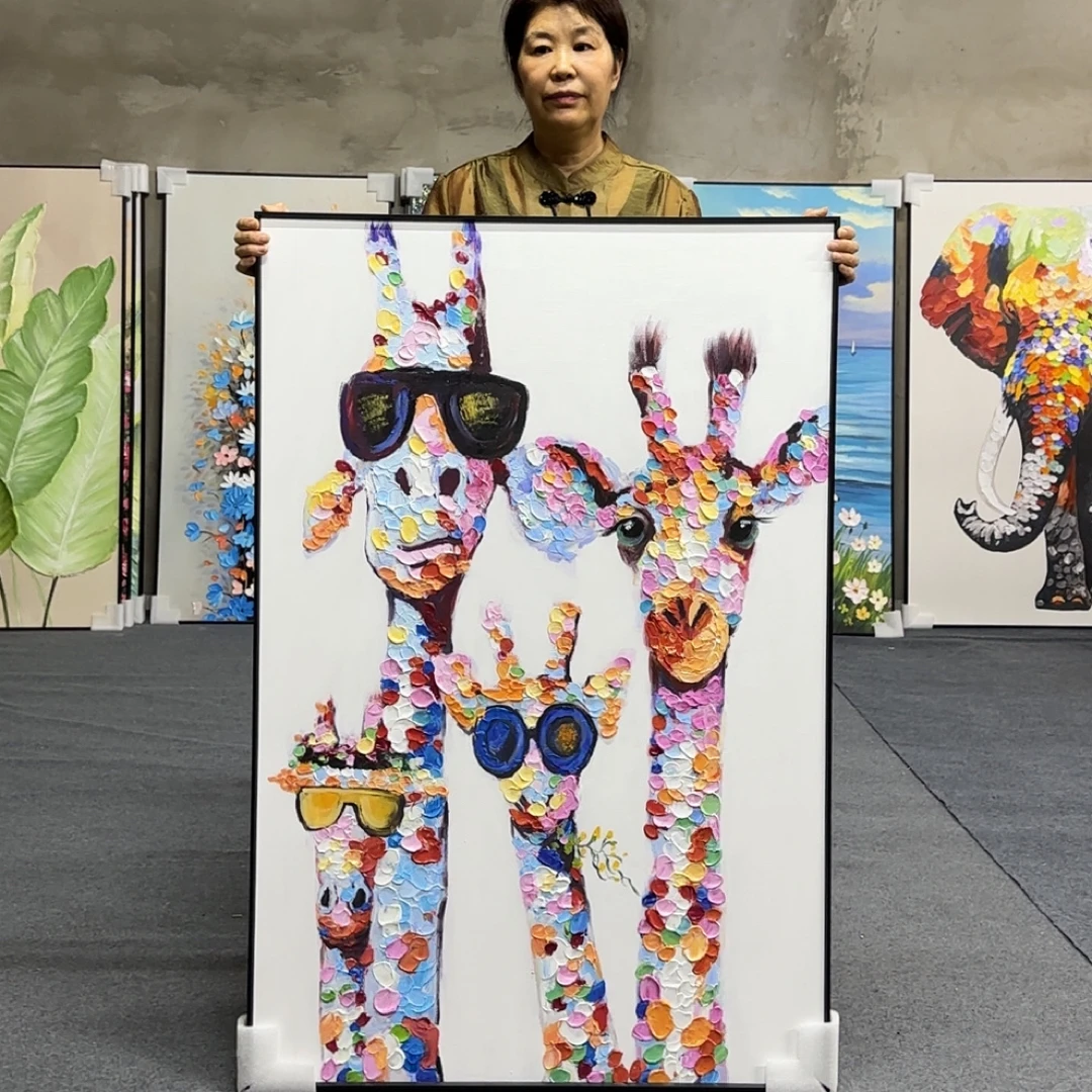 【小鹿一家人】手绘立体丙烯肌理油画客厅背景墙玄关装饰画80120