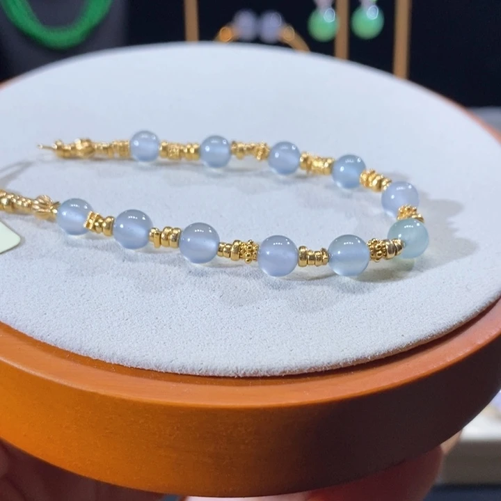 翡翠18K金镶嵌吊坠(不含链)翡翠高冰圆珠手链