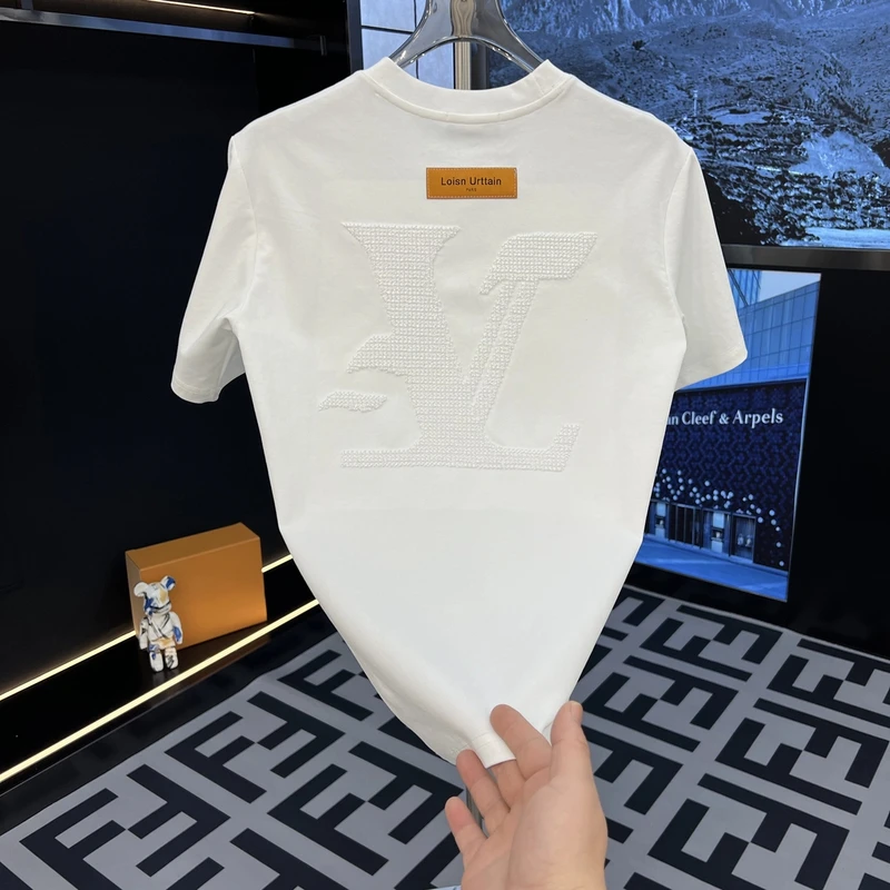 2025夏季新款男士圆领轻奢休闲半袖修身刺绣T恤9018