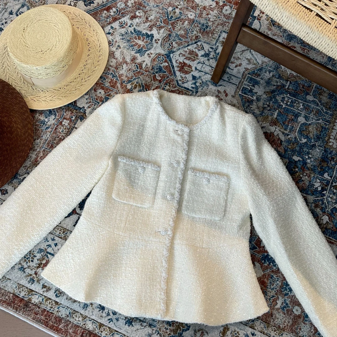 LNHJ【缪斯】香风设计感收腰拼接麻花边外套