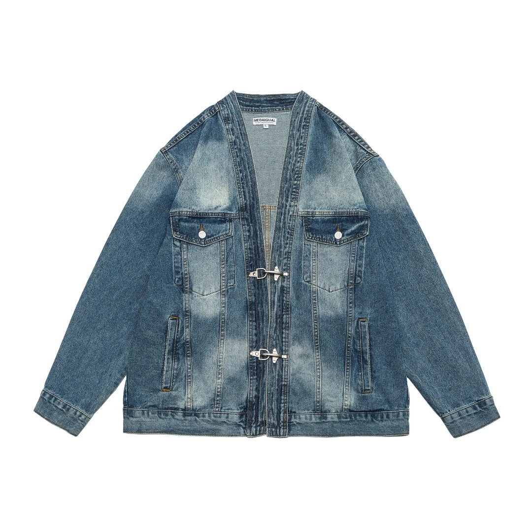 Me Da Igual中式复古重水洗宽松民族风牛仔衣日系工装道袍夹克衫