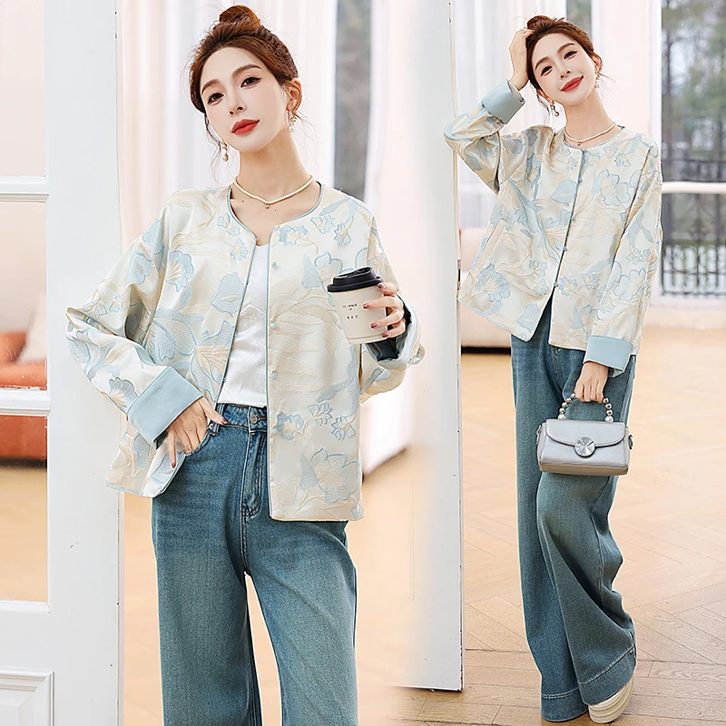 新中式重工刺绣撞色外套女2025春季新款复古国风优雅气质短款上衣