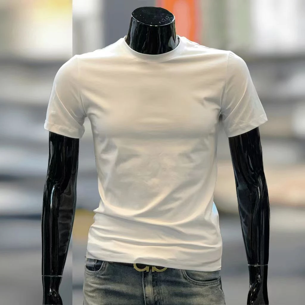 夏季纯色男士短袖t恤圆领半袖上衣服白色男装打底衫修身体恤潮流