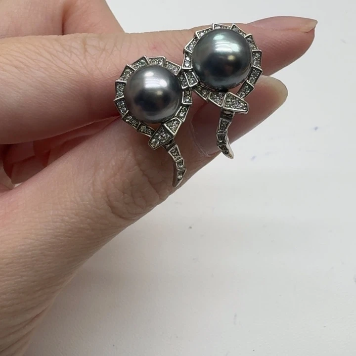 海水珍珠耳饰银S925镶嵌