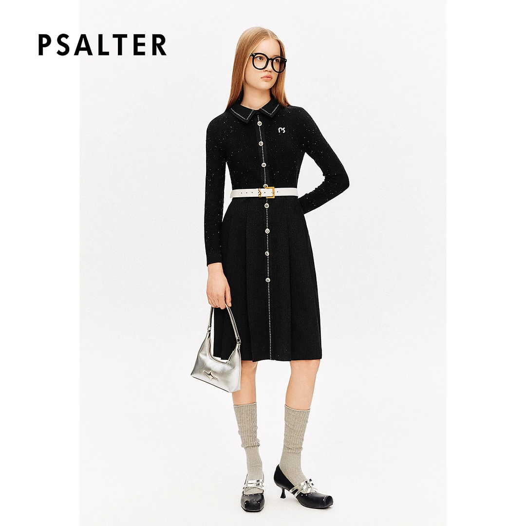 【闪葱花纱】PSALTER诗篇粗花呢羊毛针织假两件衬衫连衣裙秋