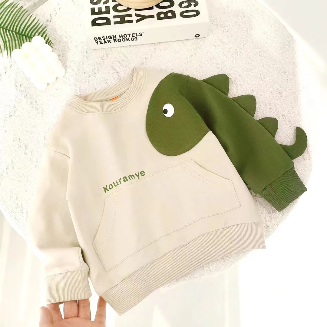 酷娃米春秋新款儿童上衣中小男女童可爱恐龙撞色百搭卫衣20298