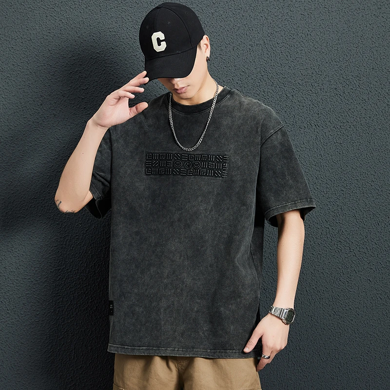 赤单5501潮流宽松百搭短袖T恤男士夏季薄款潮流上衣重磅复古美式