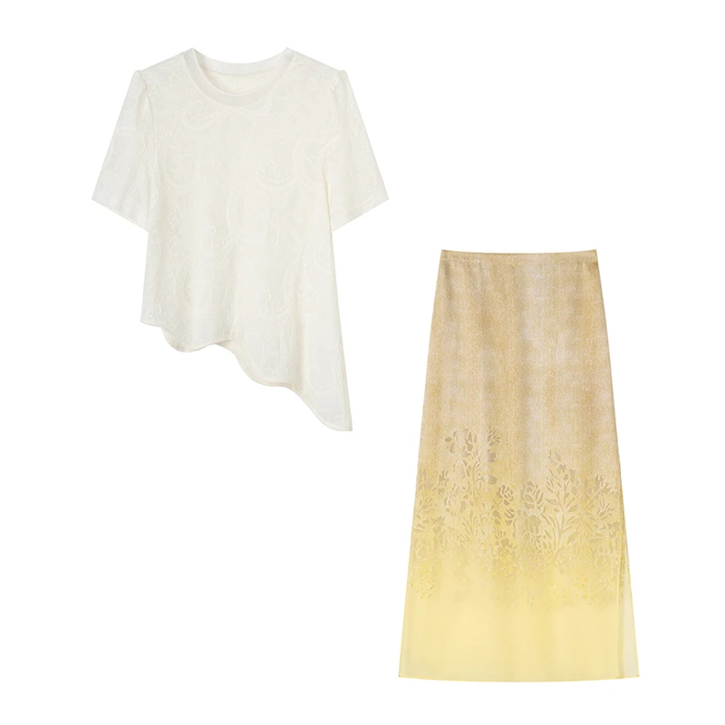 2025年夏季新款韩版洋气休闲短袖显瘦高腰半身裙套装女时尚两件套