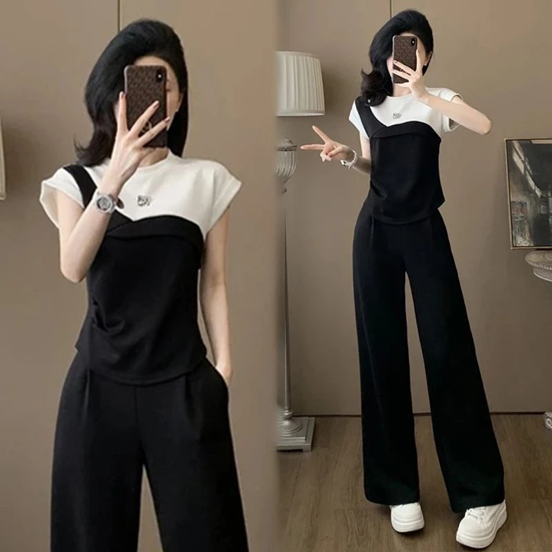 小香风时尚两件套装女夏2025新款洋气休闲减龄时髦直筒裤两件套装