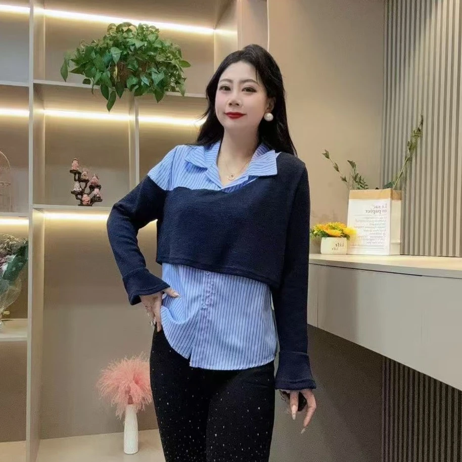 冬季小衫-酷 3621时尚潮流开叉拼接显瘦款设计胖MM大码女装新款