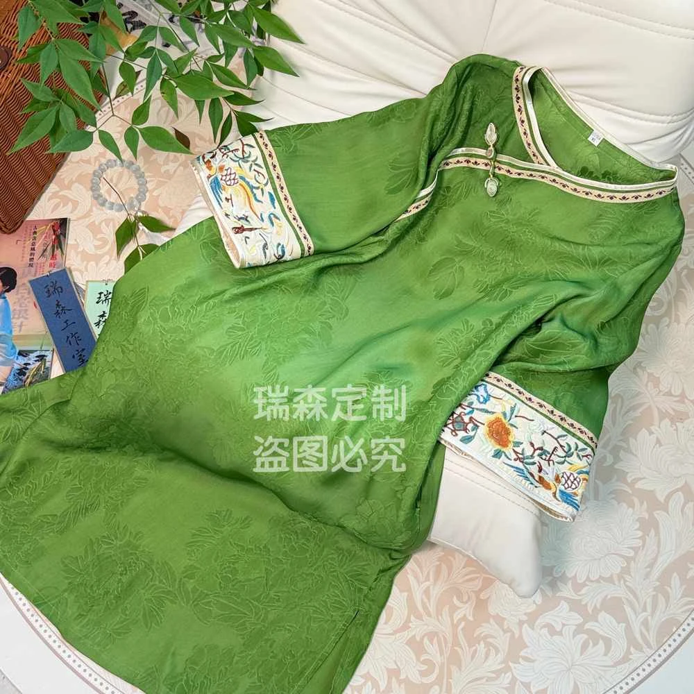 621 一抹青绿 国风新中式格格连衣裙过膝长款-胸围98-衣长106