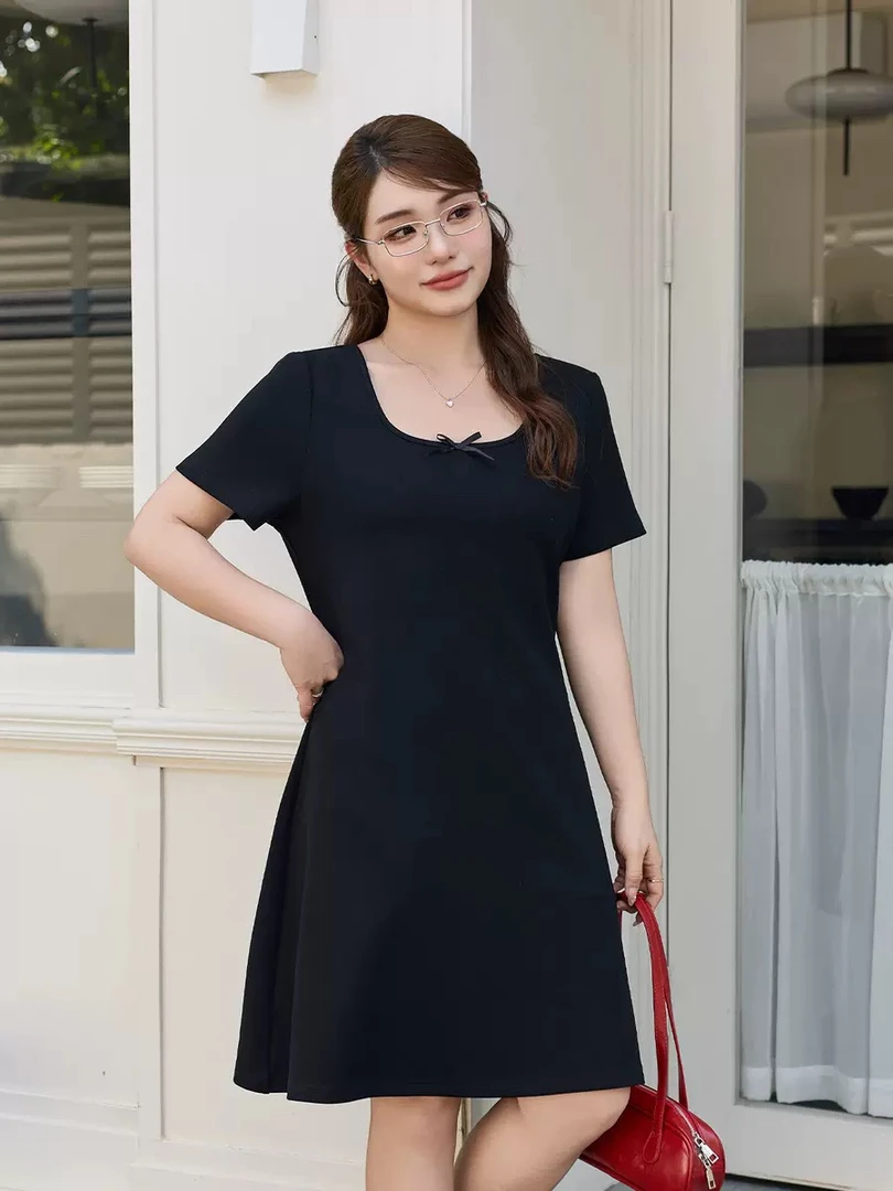 DY大码女装 夏季镂空蝴蝶结连衣裙