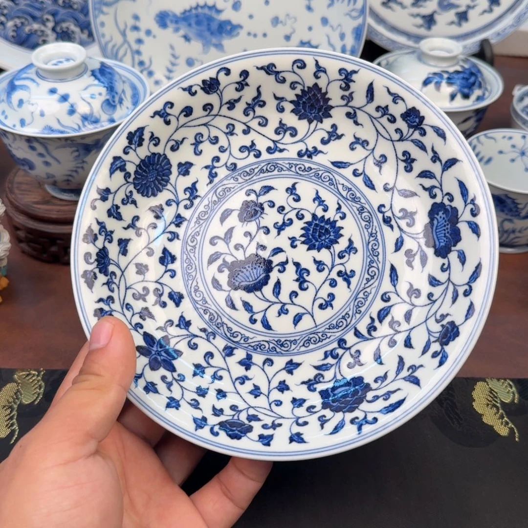 摆件湖承缠枝莲手绘