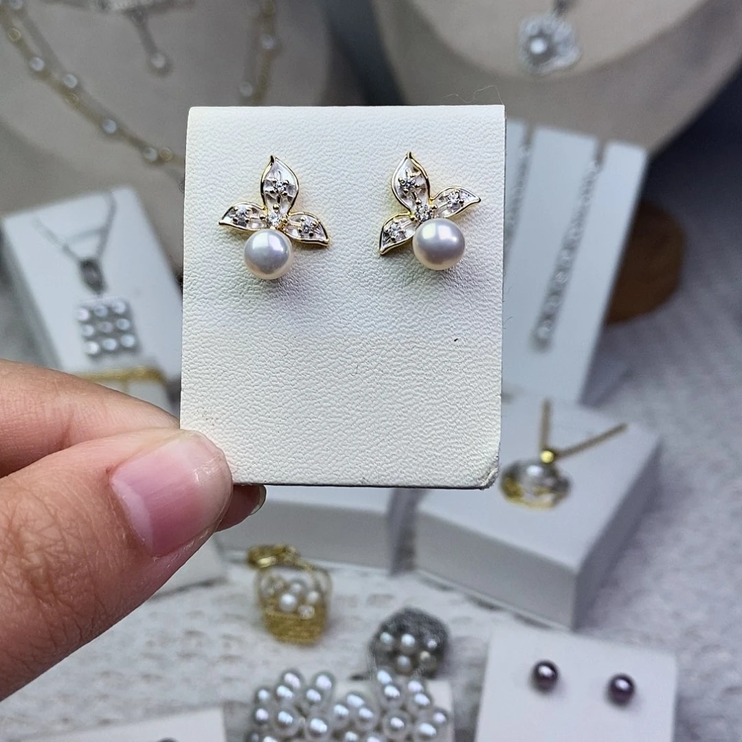 耳饰银S925镶嵌淡水珍珠