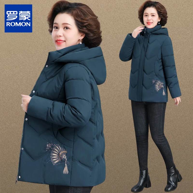 罗蒙中年妈妈连帽棉袄外套洋气新款中老年人女奶奶装冬装服