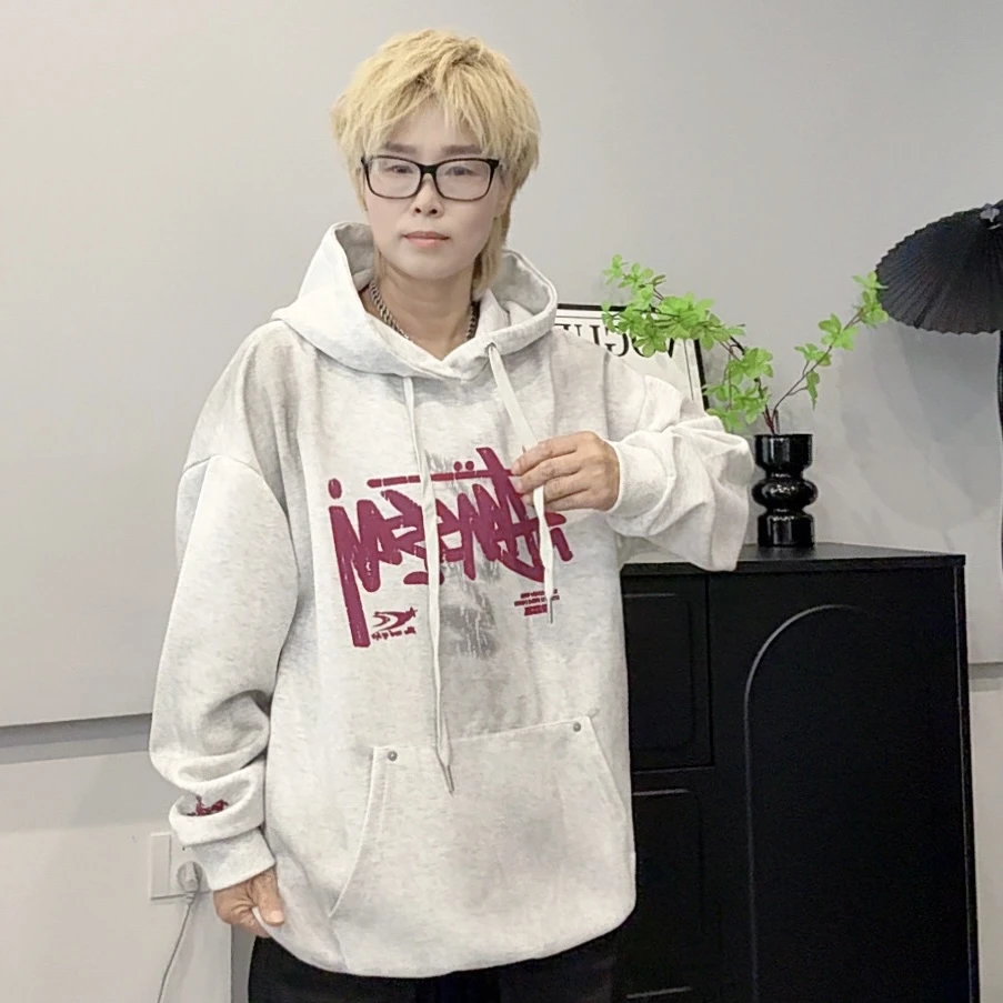 1506男女生潮牌连帽卫衣美式百搭宽松印花秋季潮流情侣oversize