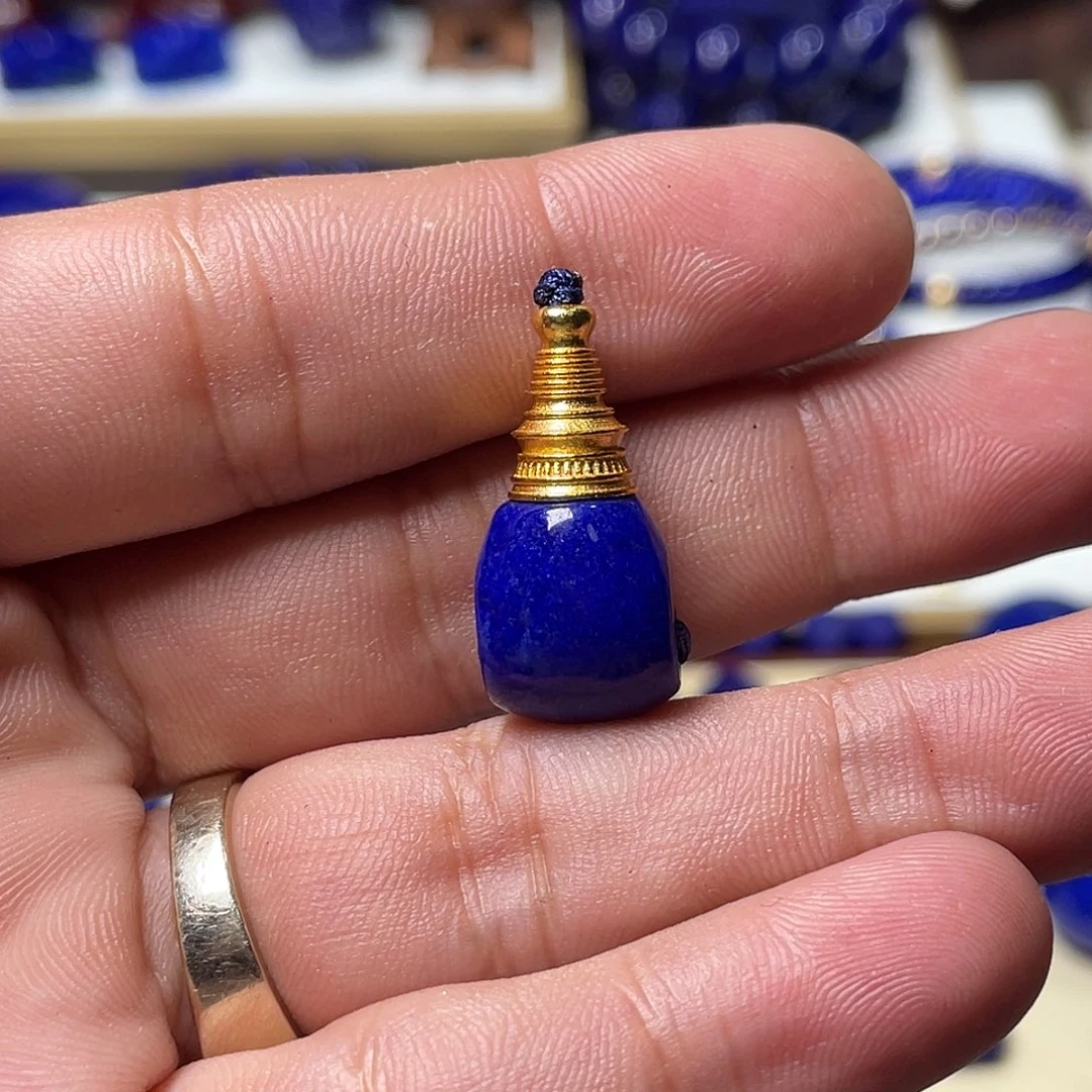 苍****青金石银S925镀金镶嵌12mm分体三通