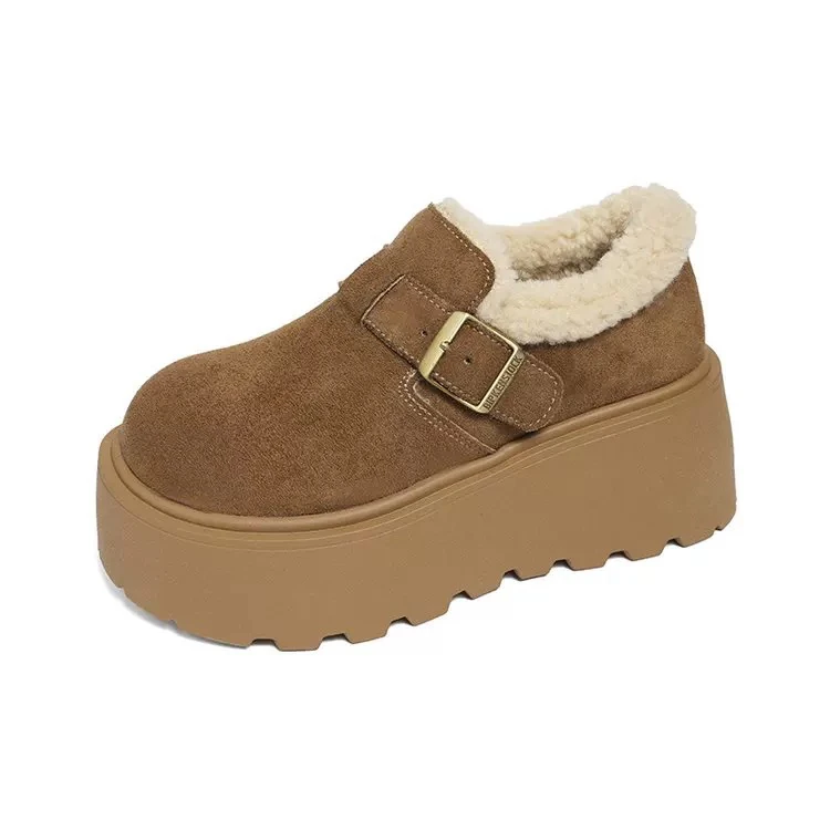 小个子松糕厚底勃肯鞋女加绒527-1年新款复古加绒保暖雪地棉鞋子