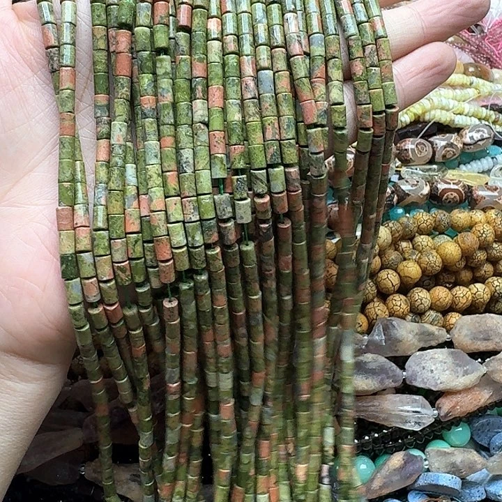 未镶嵌玛瑙/玉髓珠宝半成品一条4x6mm花绿宝管珠