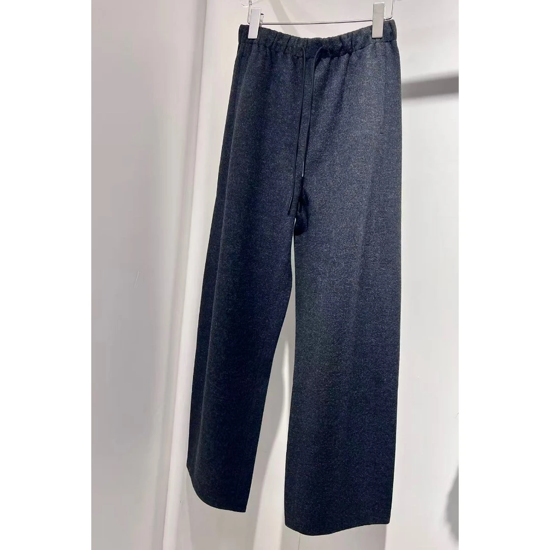 YIYI  2025秋冬新品  时尚显瘦松紧腰羊毛混纺阔腿裤