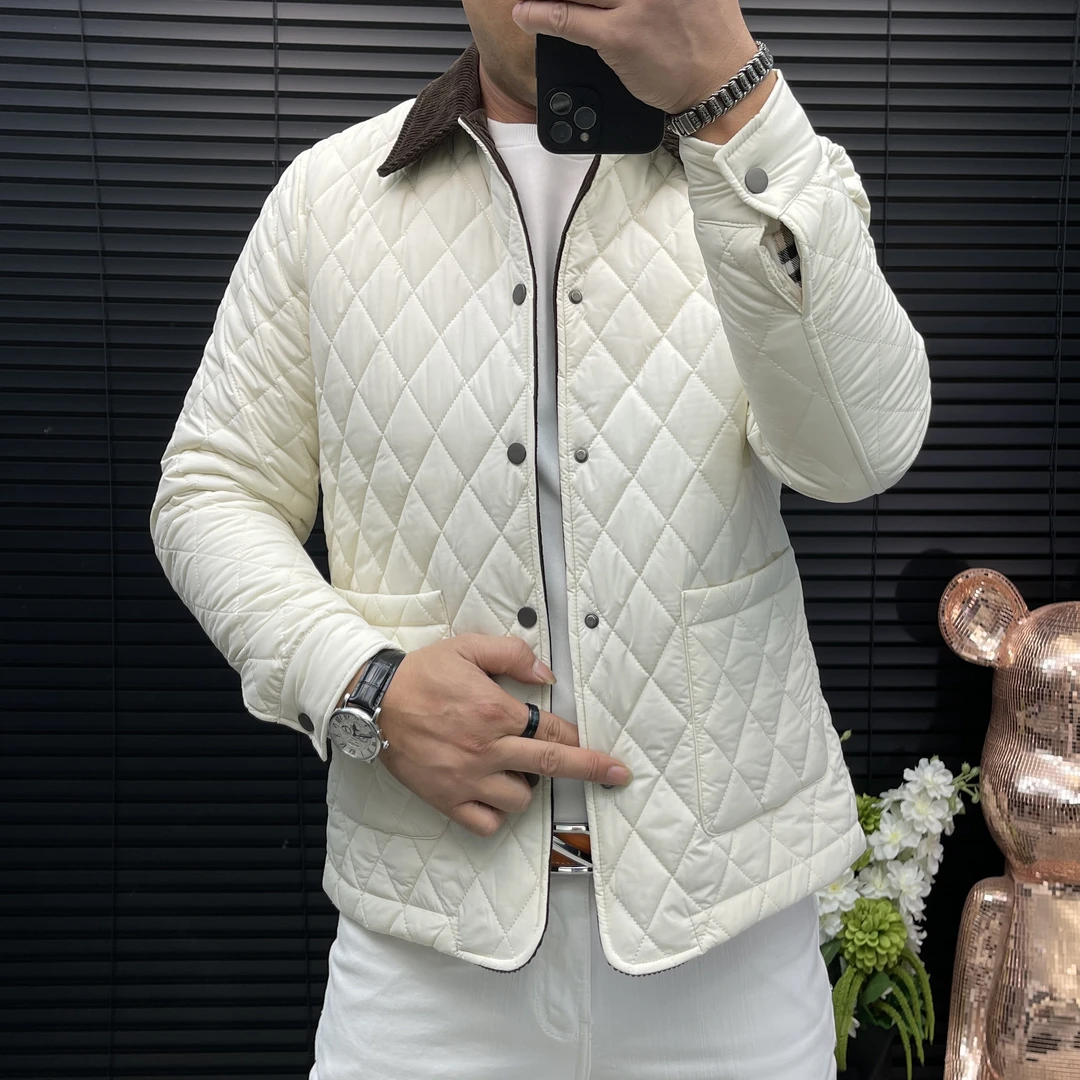 秋冬男款专柜品质欧货男装翻领拼接菱形格设计时尚百搭保暖