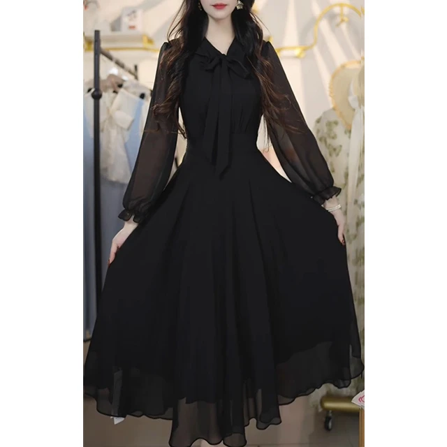 L502时尚显瘦高级连衣裙2025夏季新款收腰气质高级黑色裙子小黑裙