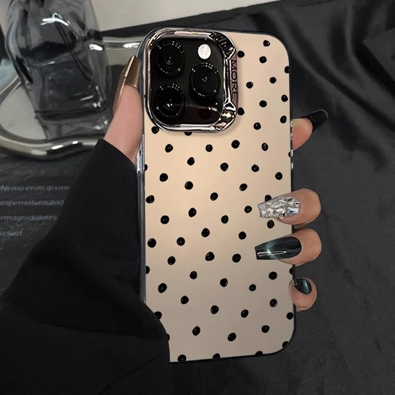 涂鸦黑色波点适用苹果16promax手机壳iphone15女14电镀新款时尚13