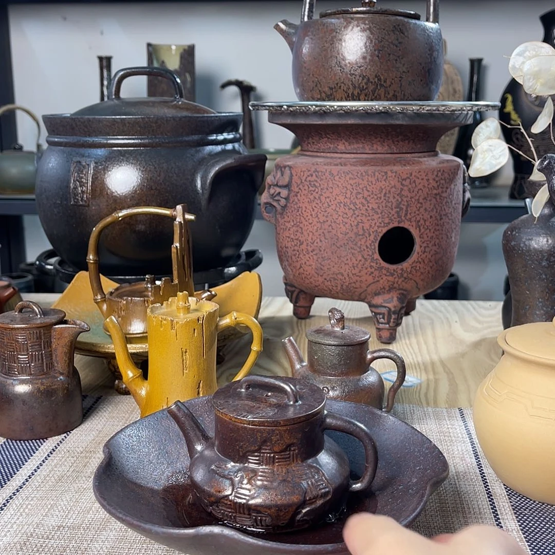 碟紫砂粗陶实用茶壶