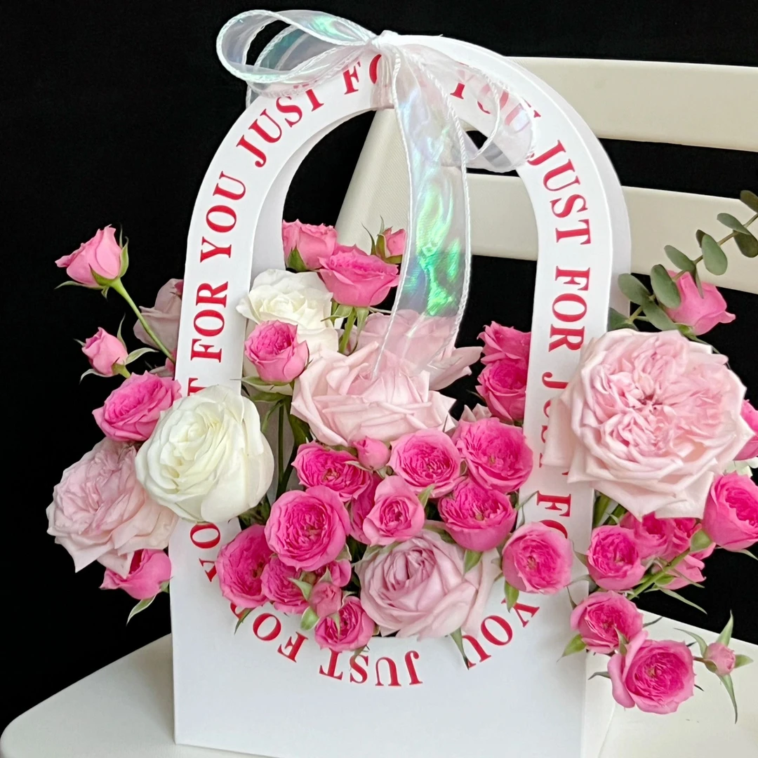 【春心萌动】苏菲宝贝多头玫瑰混搭粉玫瑰花手提花篮生日鲜花生日礼物鲜花生日花束花店送货上门