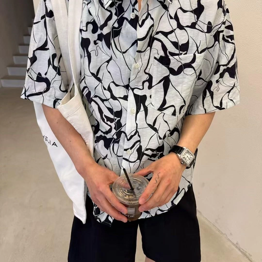 男装84.5%天丝！老钱风松弛感！丝滑舒适 皱薄款男士短袖衬衫衬