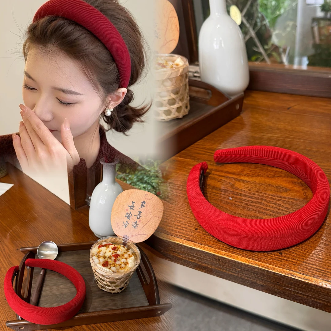 韩国面料INS可爱复古红色系 海绵发箍女网红新款高颅顶洗脸头箍