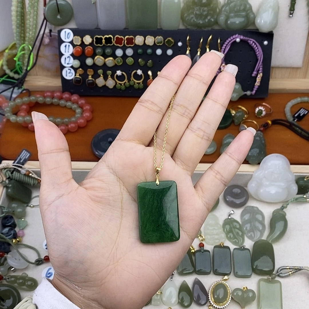 和田玉银S925镶嵌吊坠(不含链)