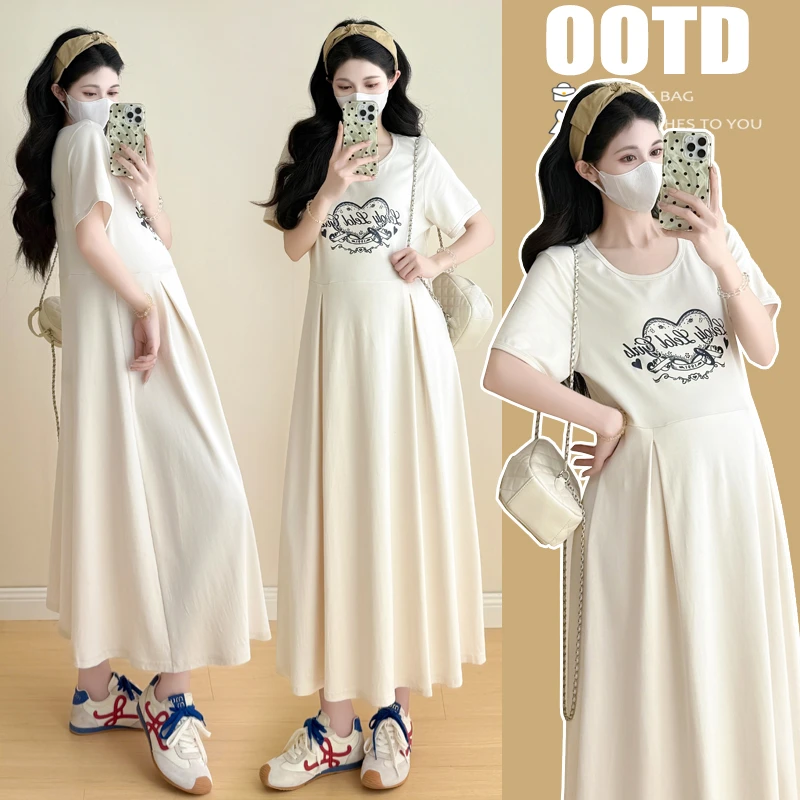 孕妇装夏装有弹力的连衣裙夏季孕妇长裙怀孕期遮肚子衣服大码宽松