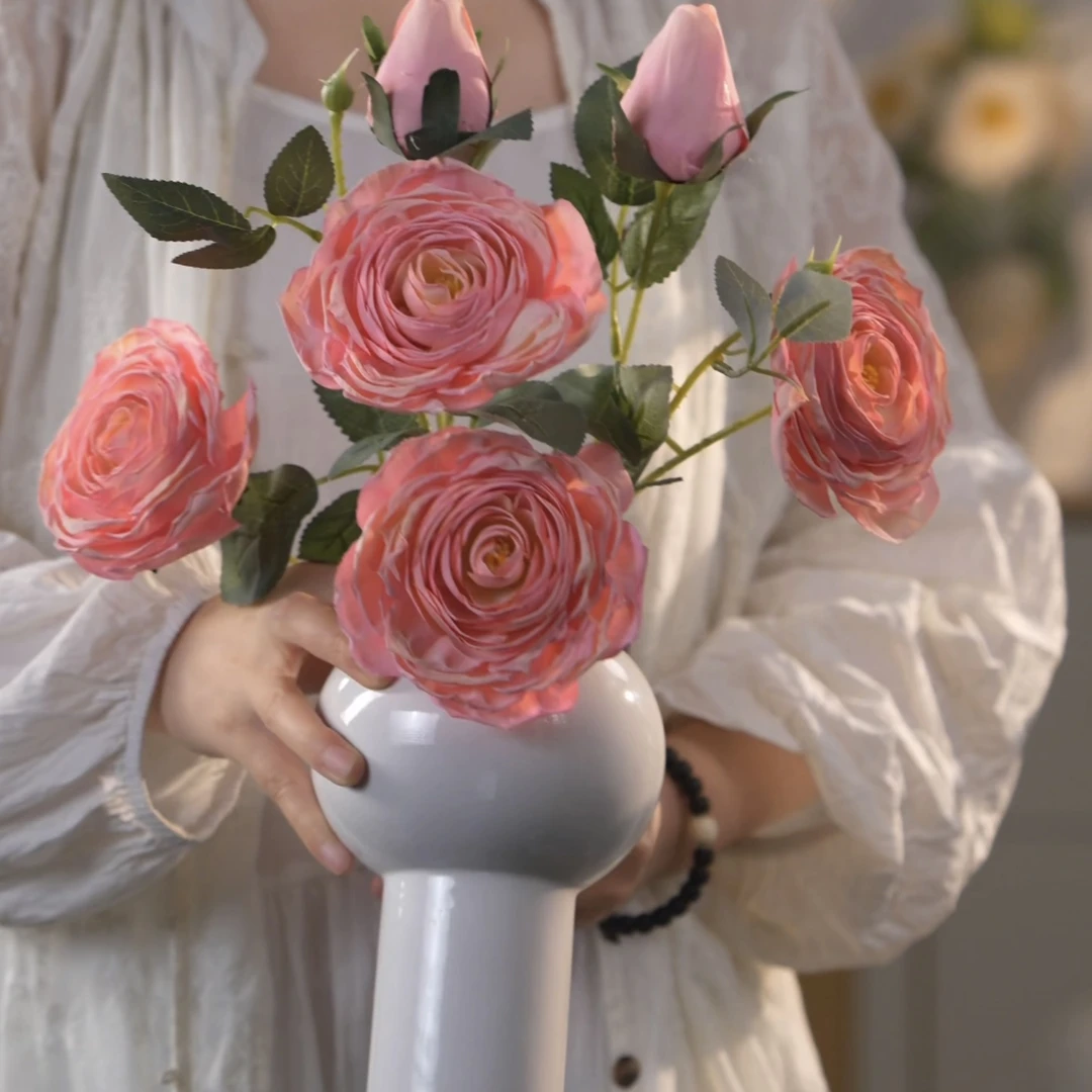 庆典玫瑰花 焦边玫瑰花 干花 绢布材质 餐桌花仿真花